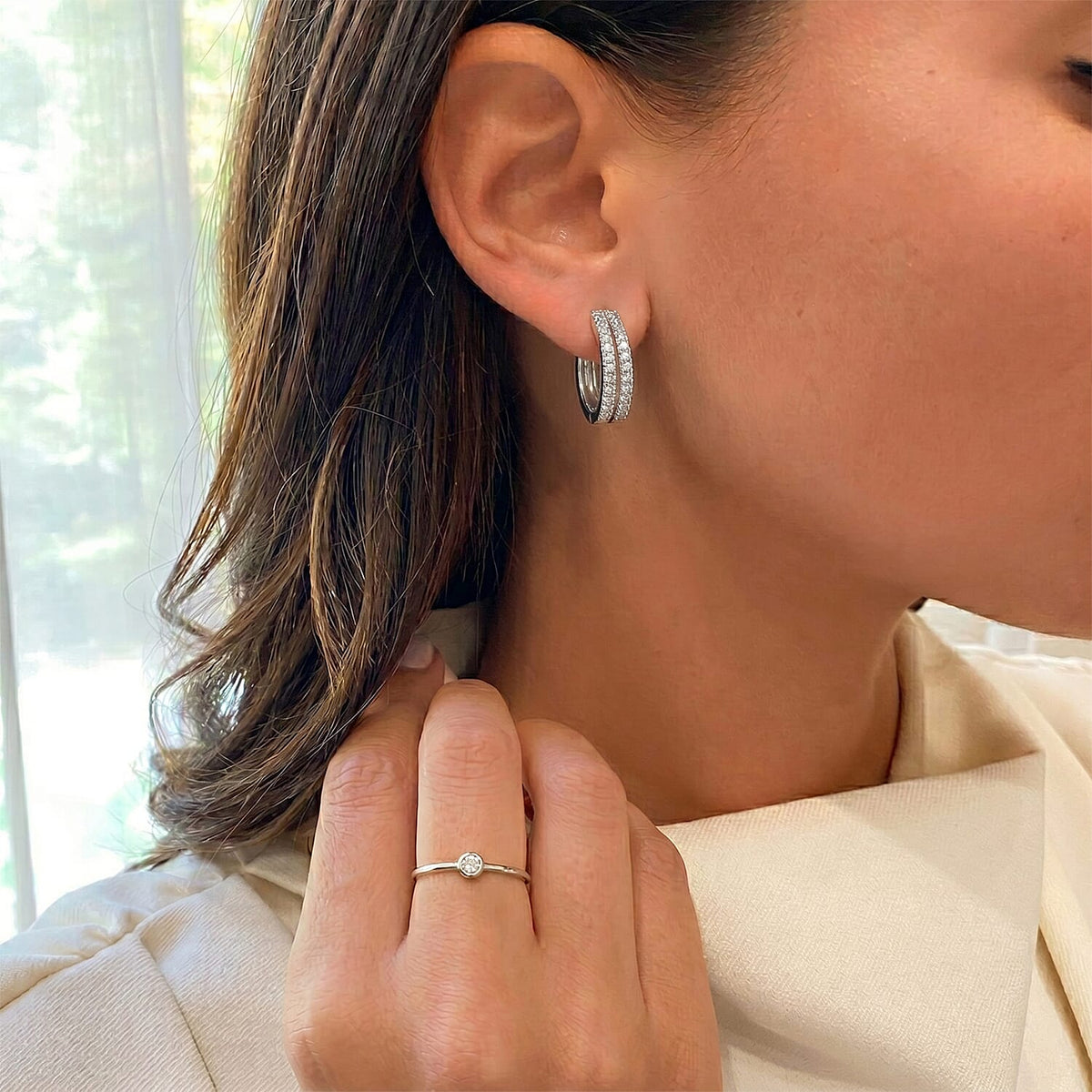 LUXURIANT Lab Grown Diamond Hoop Earring in Rhodium Overlay Sterling Silver 0.48 Ct (SI-GH ) 8500074 2