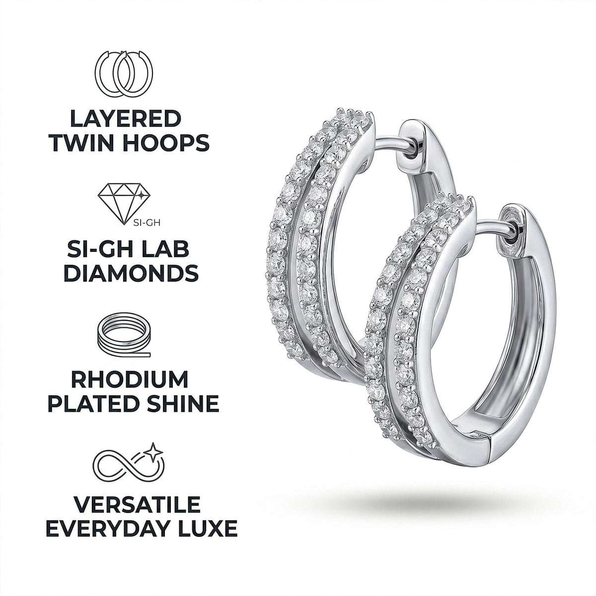 LUXURIANT Lab Grown Diamond Hoop Earring in Rhodium Overlay Sterling Silver 0.48 Ct (SI-GH ) 8500074 4
