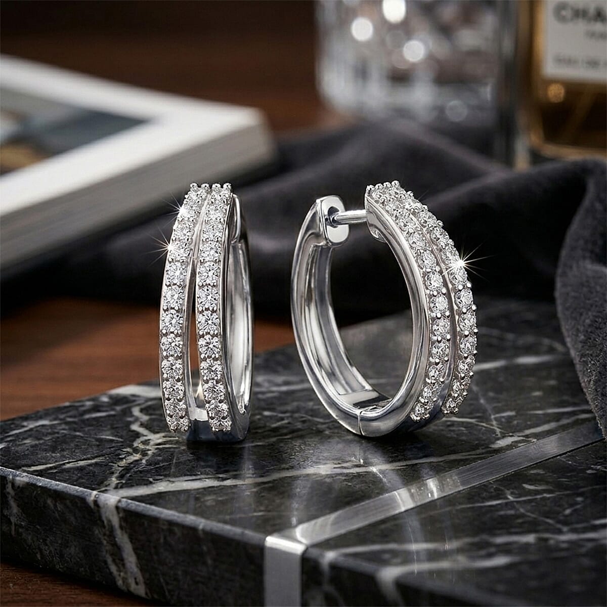LUXURIANT Lab Grown Diamond Hoop Earring in Rhodium Overlay Sterling Silver 0.48 Ct (SI-GH ) 8500074 5