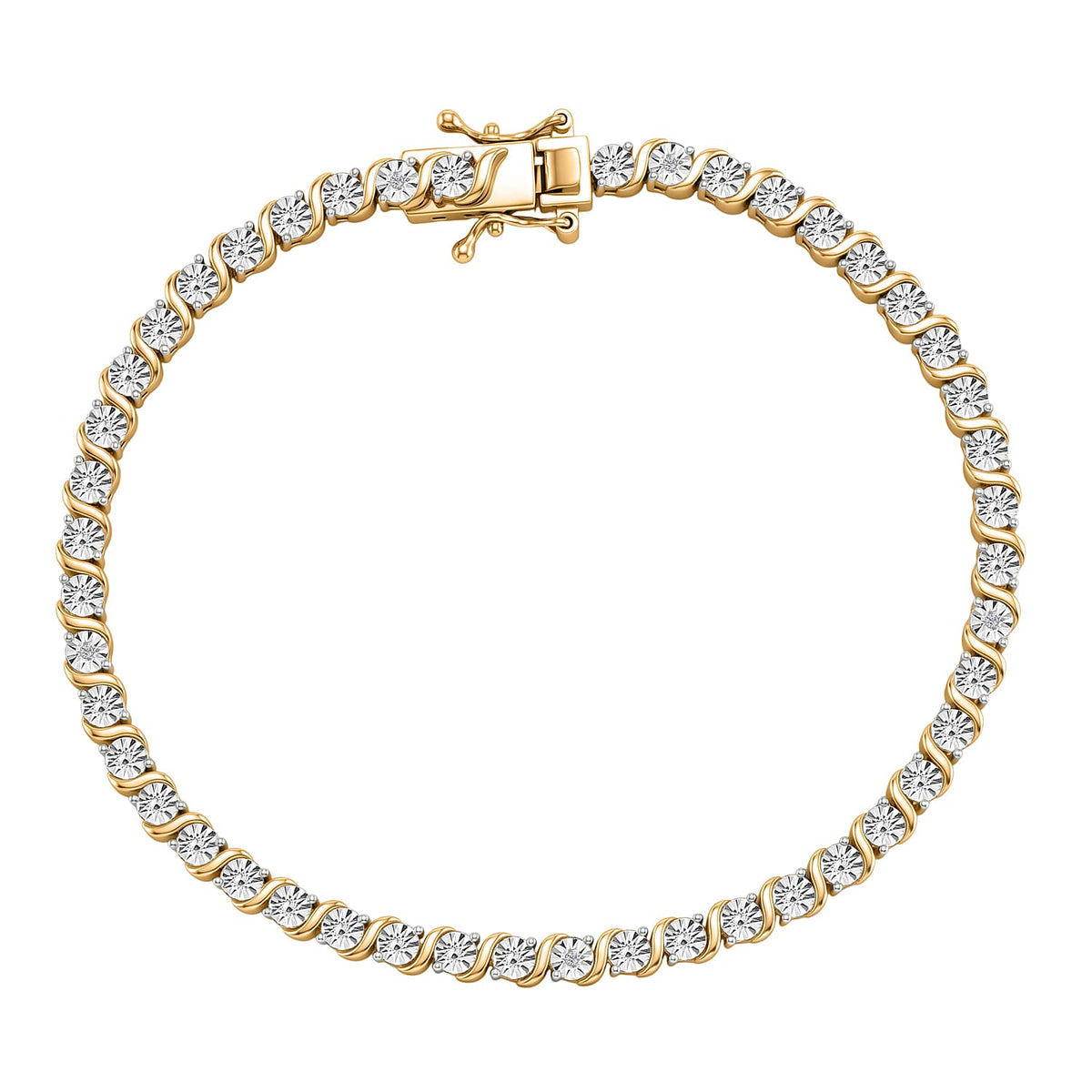 EverTrue Natural White Diamond Tennis Bracelet with GB Lock Box in Yellow Gold Plating 7.5 Inch V32602706 0