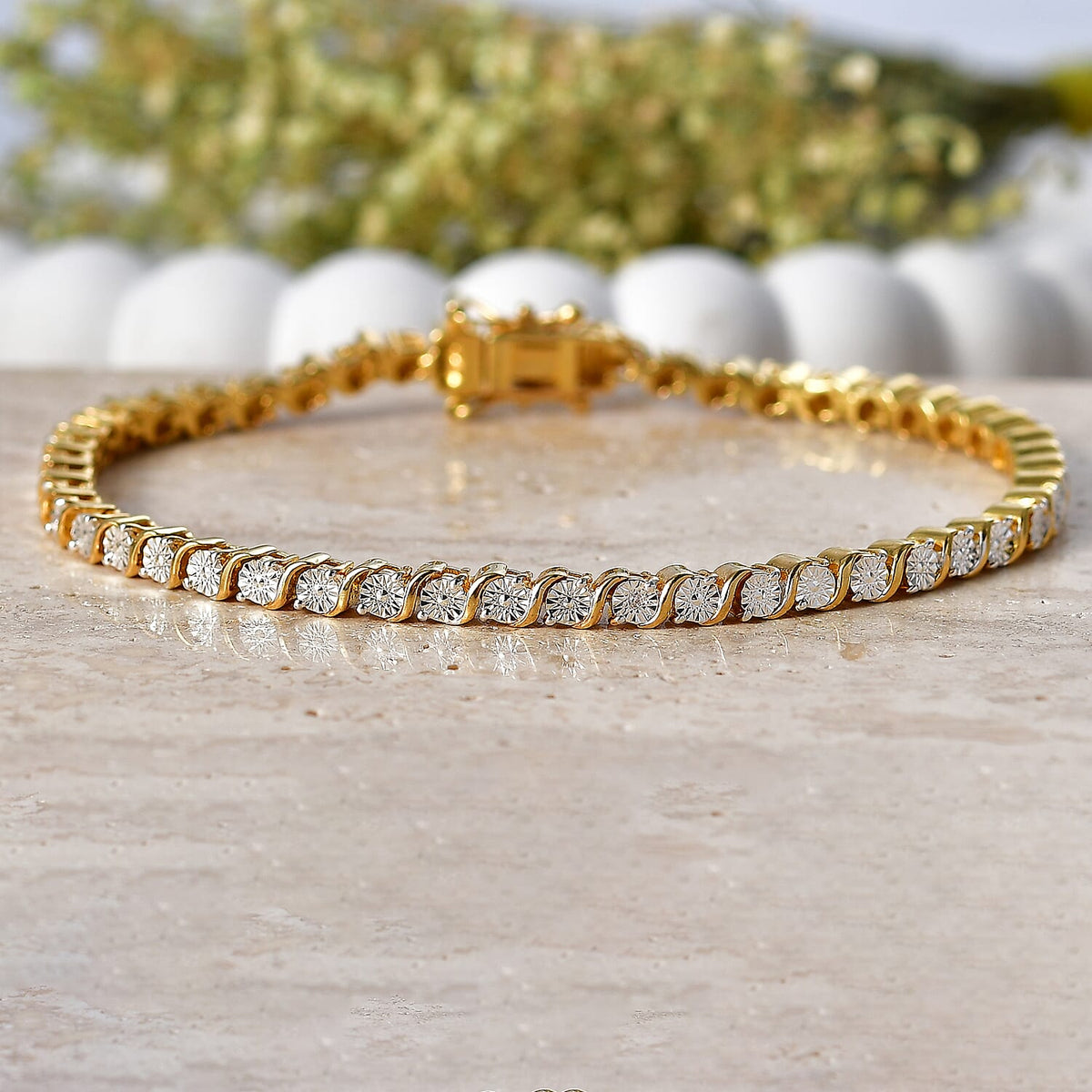 EverTrue Natural White Diamond Tennis Bracelet with GB Lock Box in Yellow Gold Plating 7.5 Inch V32602706 3