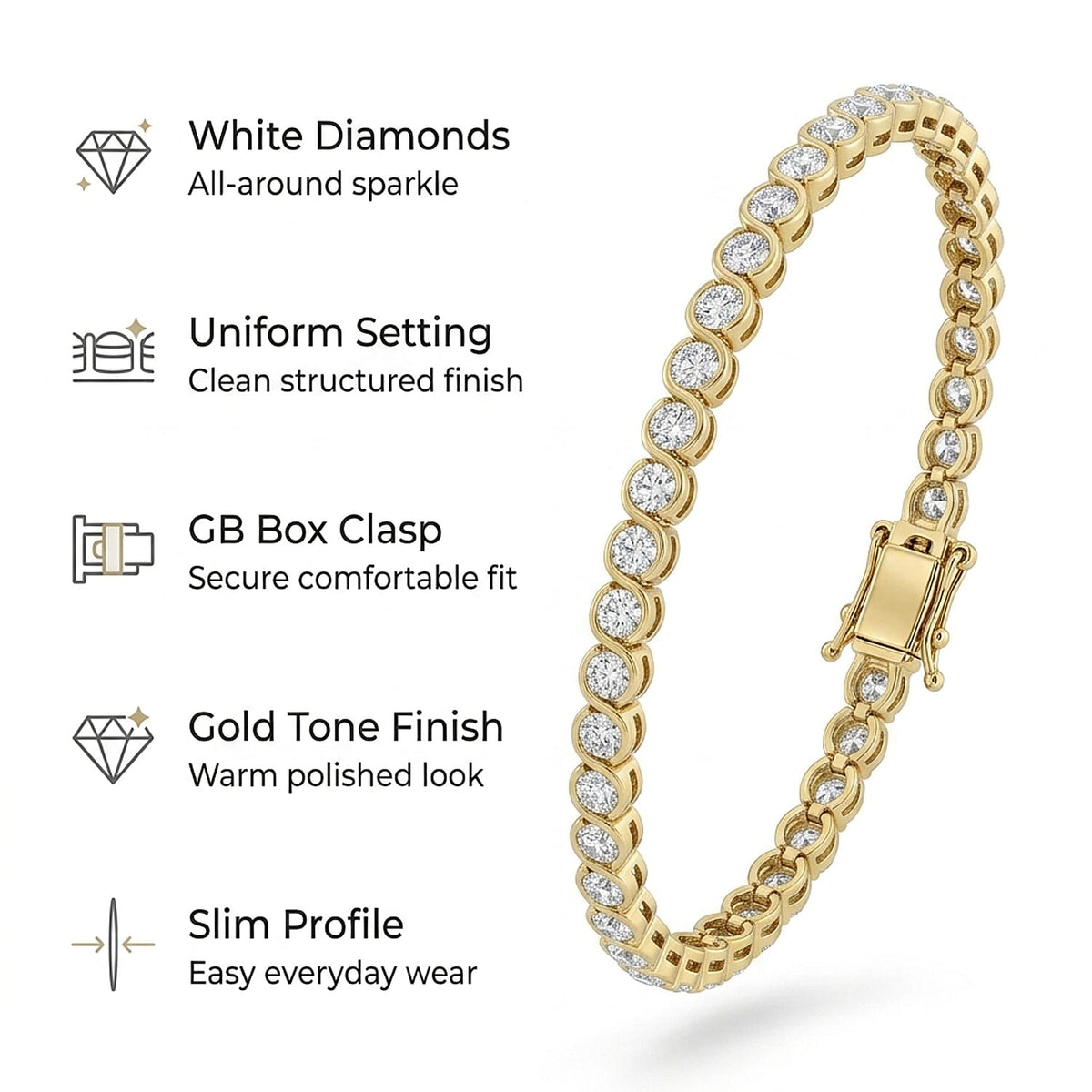 EverTrue Natural White Diamond Tennis Bracelet with GB Lock Box in Yellow Gold Plating 7.5 Inch V32602706 6