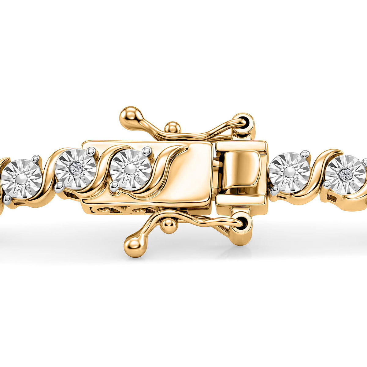 EverTrue Natural White Diamond Tennis Bracelet with GB Lock Box in Yellow Gold Plating 7.5 Inch V32602706 7