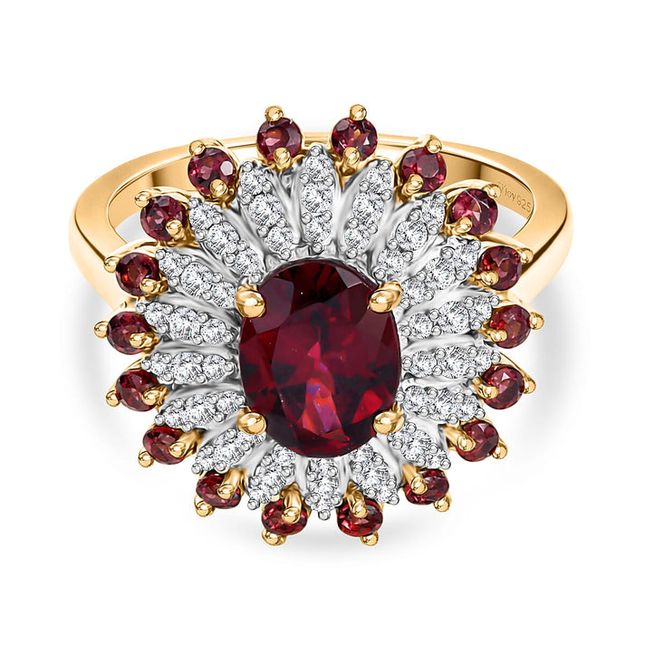 ONE TO OWN - D'Joy Rhodolite Garnet &amp; White Zircon Floral Cluster Ring in 18K Vermeil Yellow Gold Plated Sterling Silver 2.58 Ct. 8500452 1
