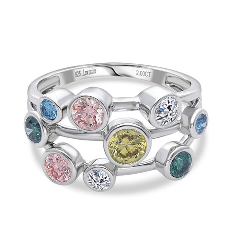 LUXURIANT 2 Ct. Multi Colour Lab Grown Diamond Bubble Ring in Rhodium Overlay Sterling Silver (SI-G-H) 8501279 1