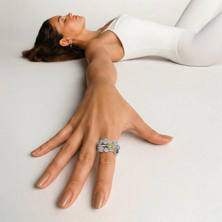 LUXURIANT 2 Ct. Multi Colour Lab Grown Diamond Bubble Ring in Rhodium Overlay Sterling Silver (SI-G-H) 8501279 2