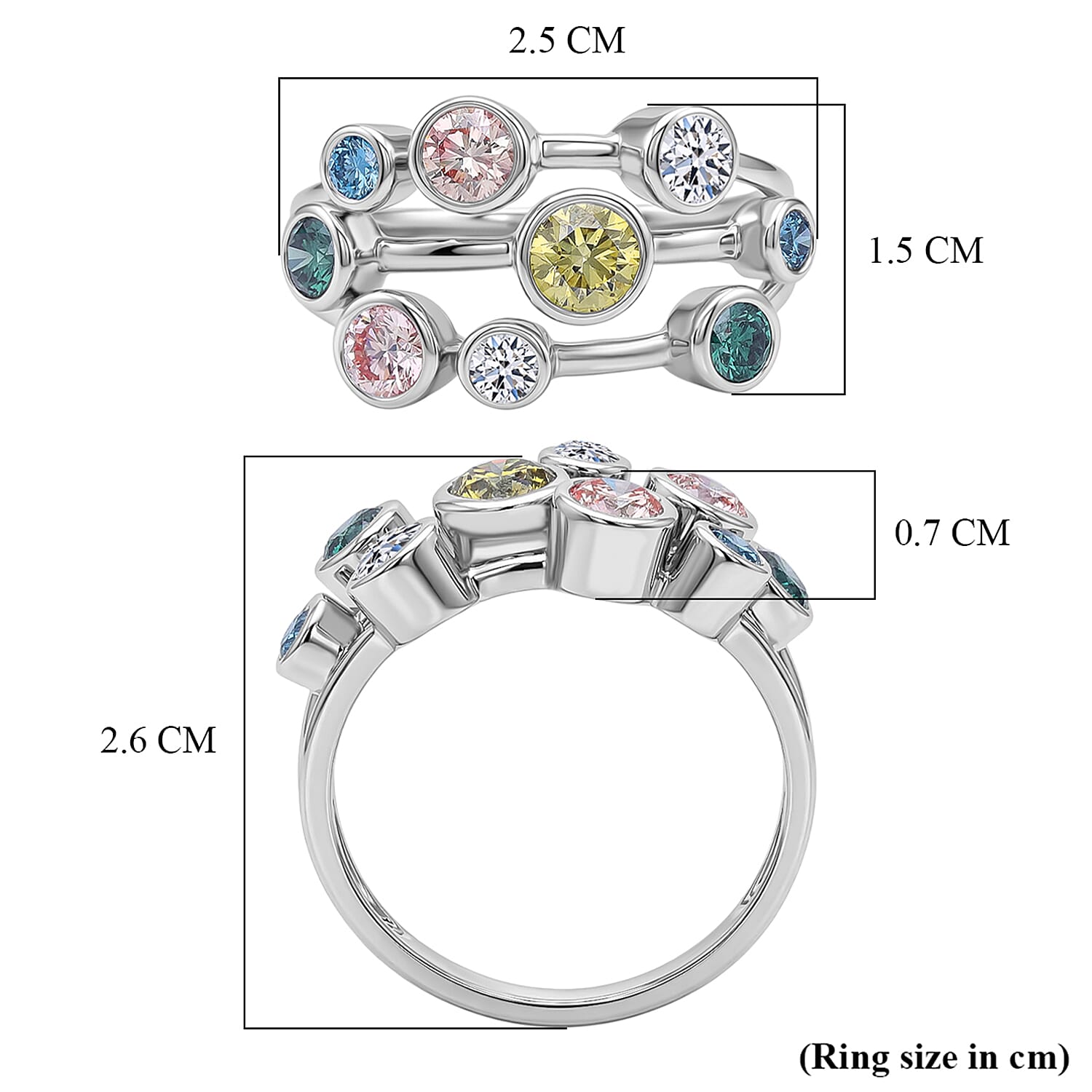 LUXURIANT 2 Ct. Multi Colour Lab Grown Diamond Bubble Ring in Rhodium Overlay Sterling Silver (SI-G-H) 8501281 6
