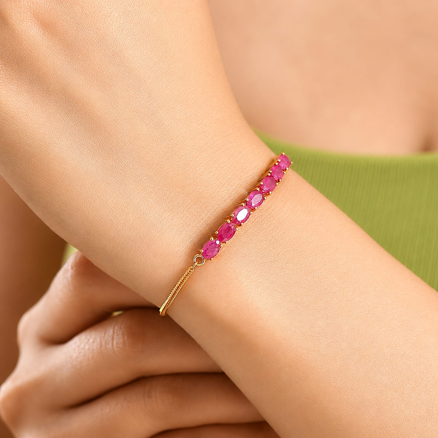 African Ruby 7-Stone Adjustable Bracelet (Size - 10.5) in Yellow Gold Tone 4.91 Ct. 8501505 7