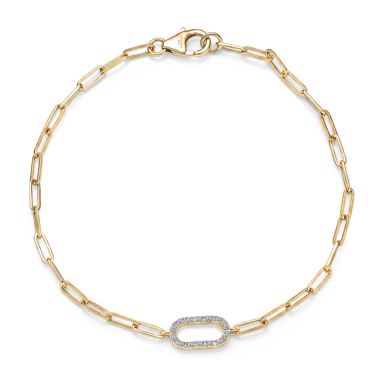 LUXURIANT Lab Grown Diamond Paper Clip Bracelet (Size - 7.5) in Yellow Gold Plated Sterling Silver (SI-G-H) 8501890 0