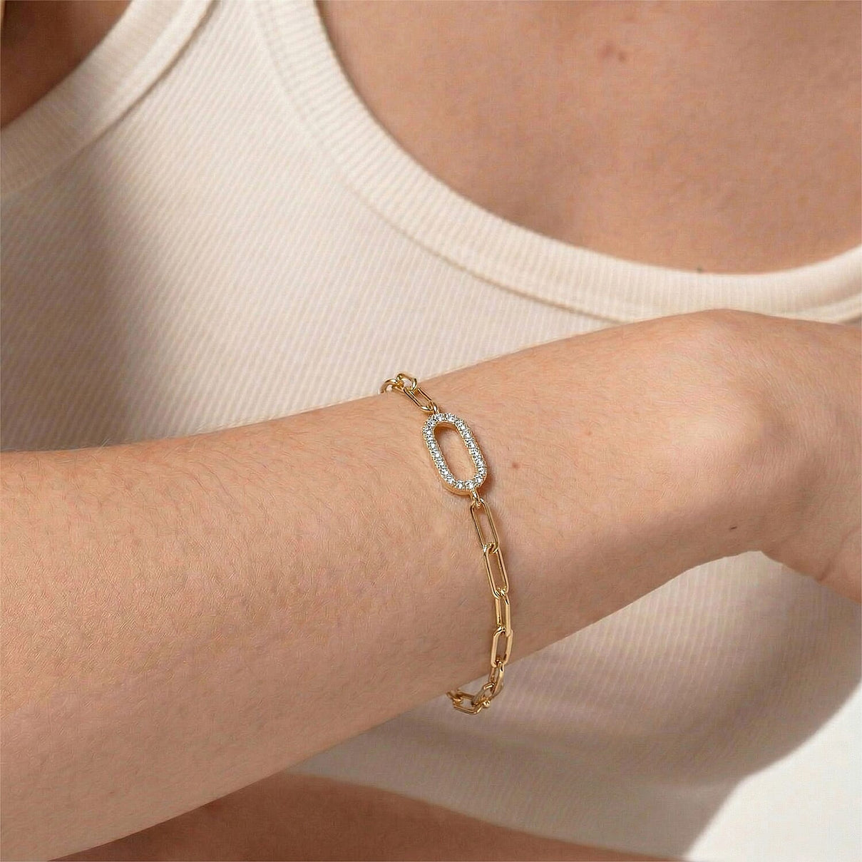 LUXURIANT Lab Grown Diamond Paper Clip Bracelet (Size - 7.5) in Yellow Gold Plated Sterling Silver (SI-G-H) 8501890 2