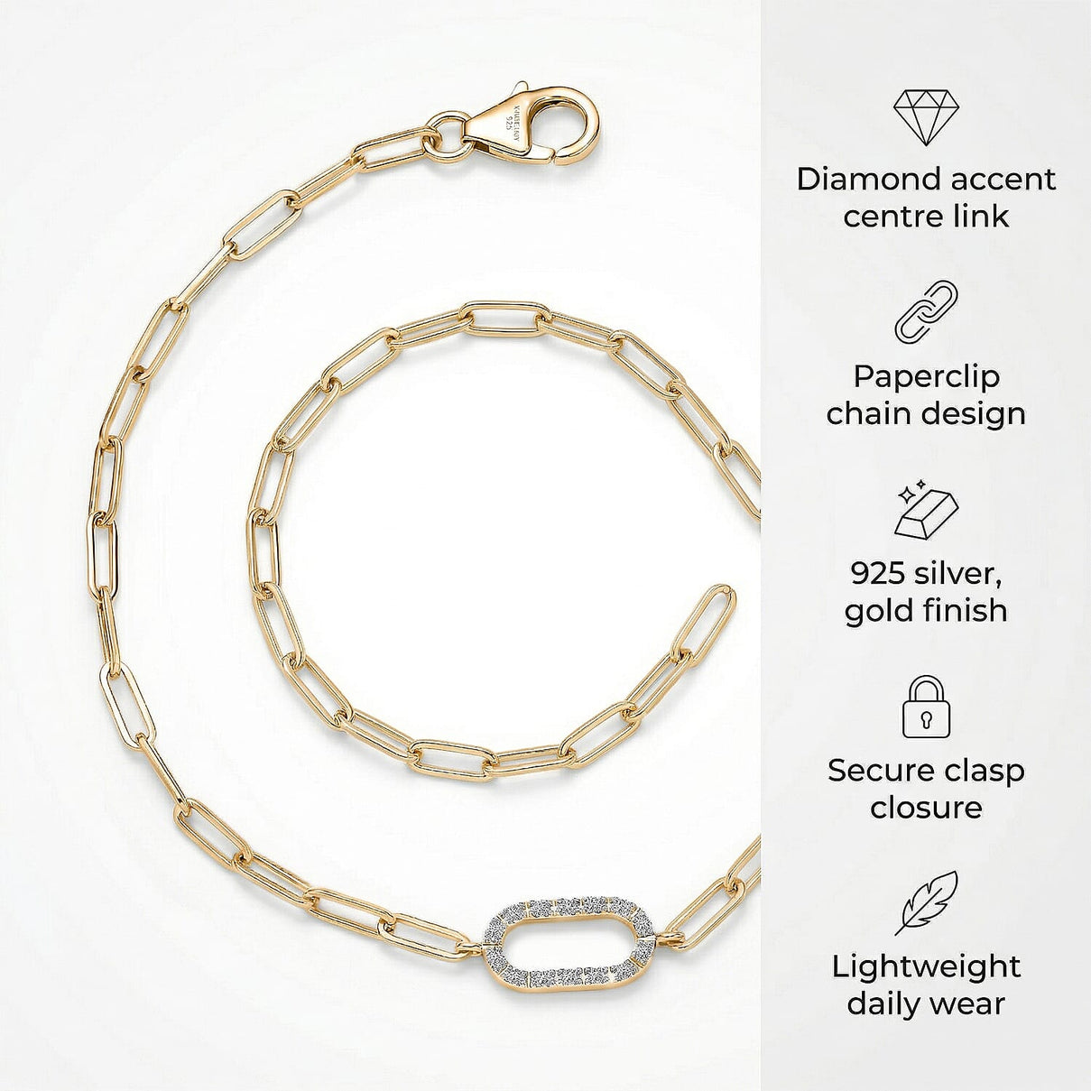 LUXURIANT Lab Grown Diamond Paper Clip Bracelet (Size - 7.5) in Yellow Gold Plated Sterling Silver (SI-G-H) 8501890 6