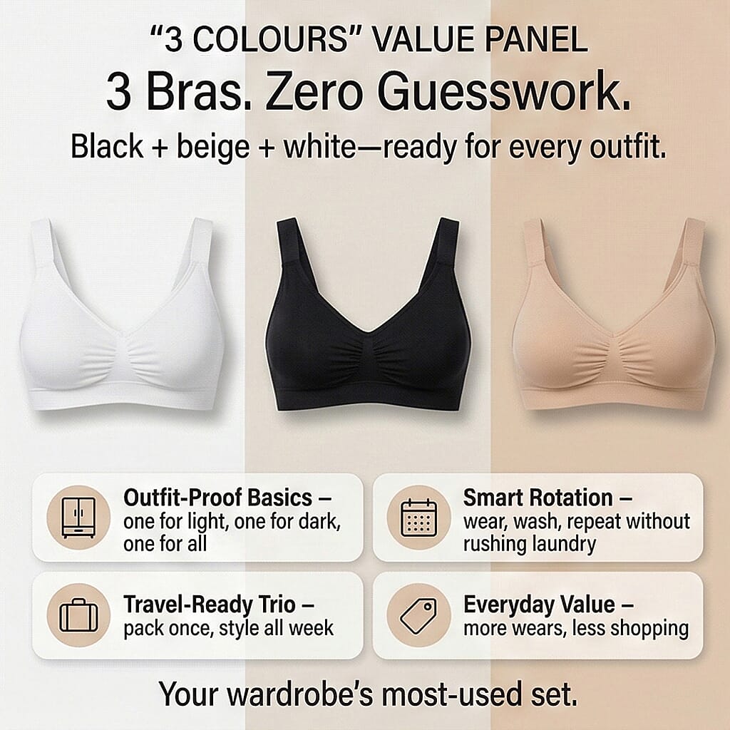 Comfortisse Set of 3 Uplift Padded Bra (Size - XL, 38-40) - Black, Beige &amp; White V32527605 4