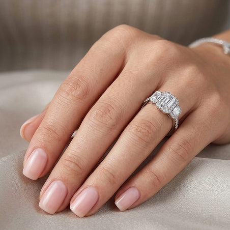 LUXURIANT 1.5 Ct. Lab Grown Diamond Engagement Ring in Rhodium Overlay Sterling Silver (SI-GH) 8509644 2