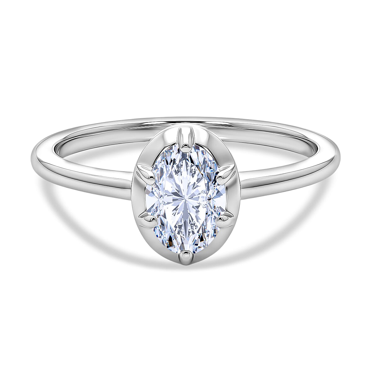 LUXURIANT 1 Ct. Lab Grown Diamond Oval-Cut Solitaire Ring in Rhodium Overlay Sterling Silver (SI-G-H) 8511974 0