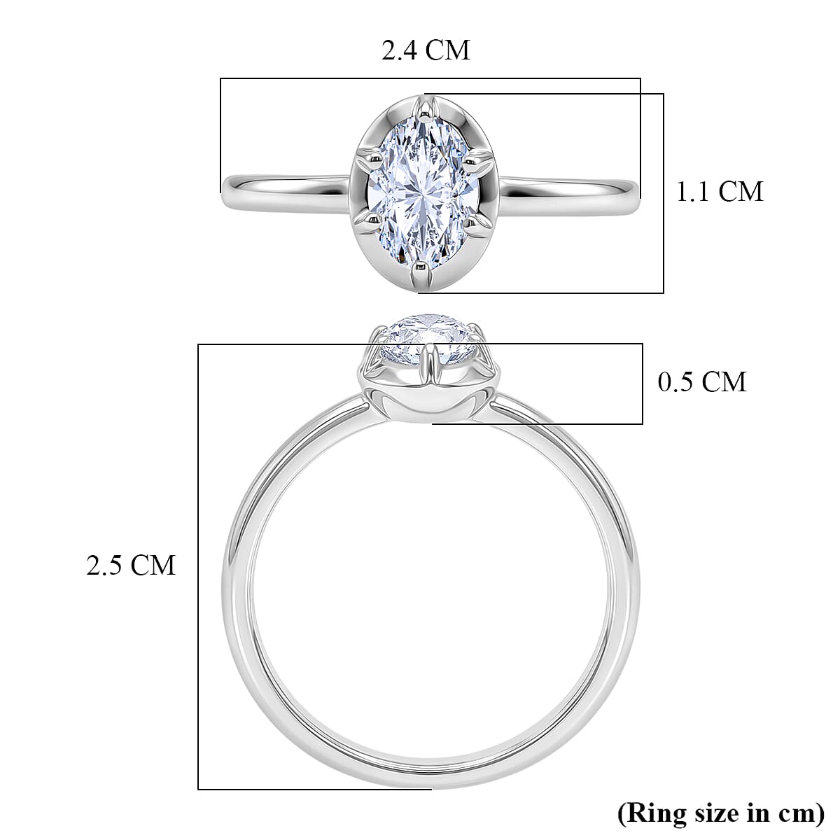 LUXURIANT 1 Ct. Lab Grown Diamond Oval-Cut Solitaire Ring in Rhodium Overlay Sterling Silver (SI-G-H) 8511974 6