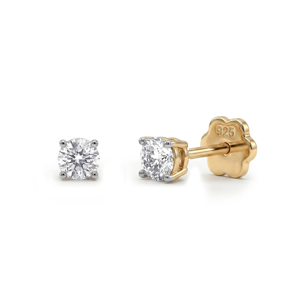 LUXURIANT Lab Grown Diamond Solitaire Earring with Floral Screw Back in 18K Vermeil Yellow Gold Plated Sterling Silver 0.20 Ct. (SI-GH) 8512092 0