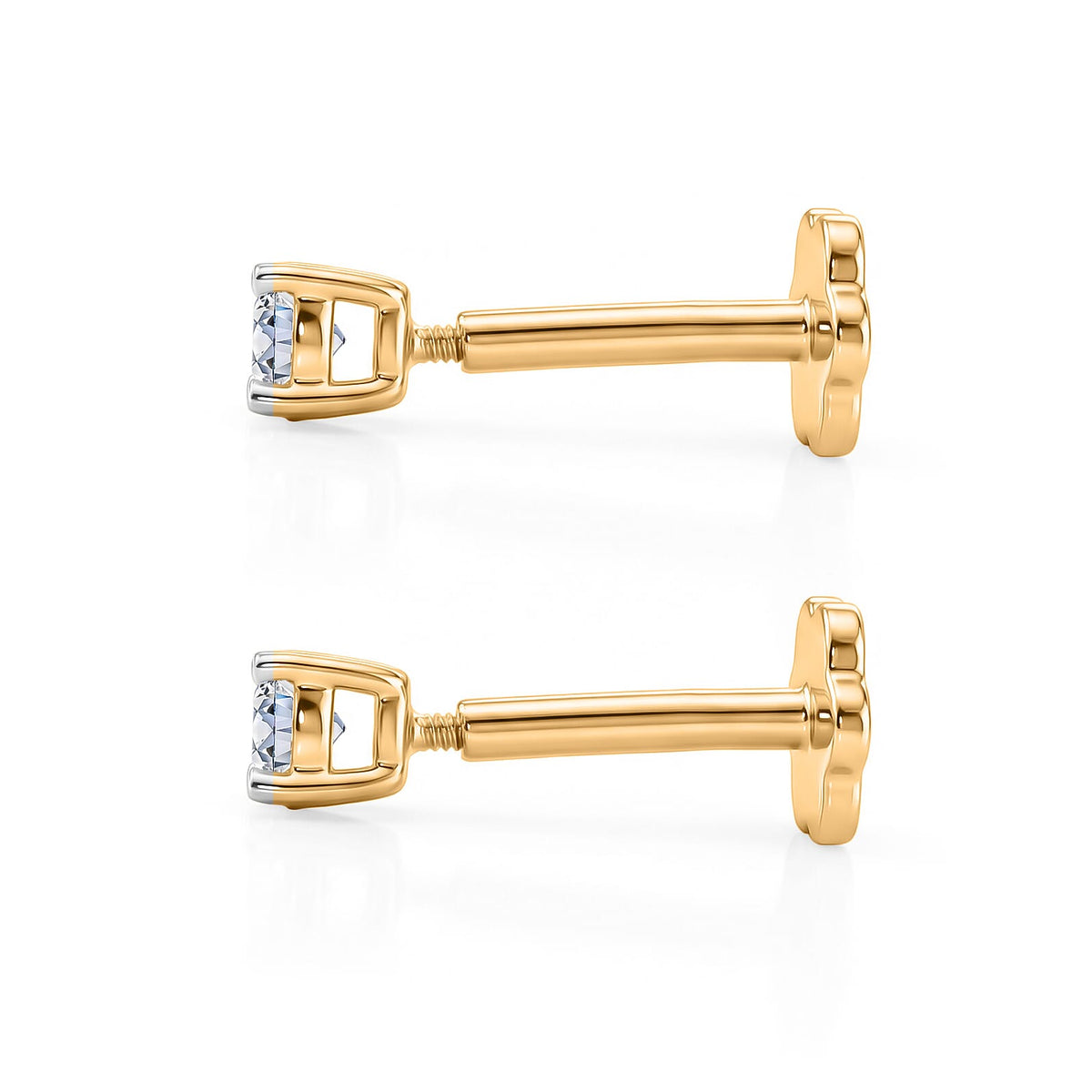 LUXURIANT Lab Grown Diamond Solitaire Earring with Floral Screw Back in 18K Vermeil Yellow Gold Plated Sterling Silver 0.20 Ct. (SI-GH) 8512092 4