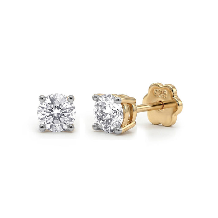 LUXURIANT 0.50 Ct. Lab Grown Diamond Solitaire Earring with Floral Screw Back in 18K Vermeil Yellow Gold Plated Sterling Silver (SI-GH) 8512213 1