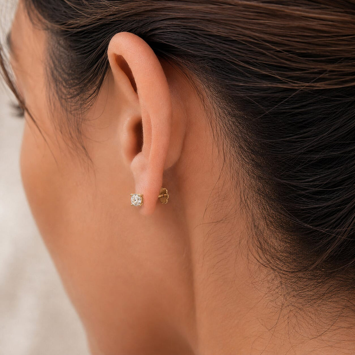 LUXURIANT 0.50 Ct. Lab Grown Diamond Solitaire Earring with Floral Screw Back in 18K Vermeil Yellow Gold Plated Sterling Silver (SI-GH) 8512213 7