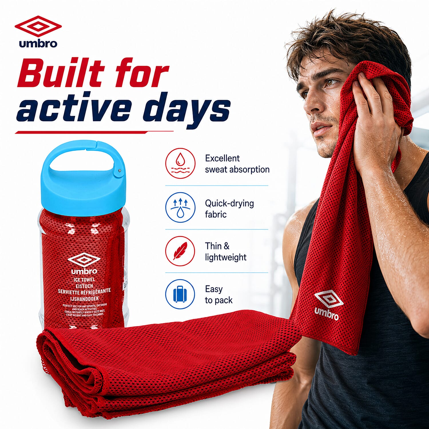 Umbro Instant Cooling Ice Towel - Red 8517757 2