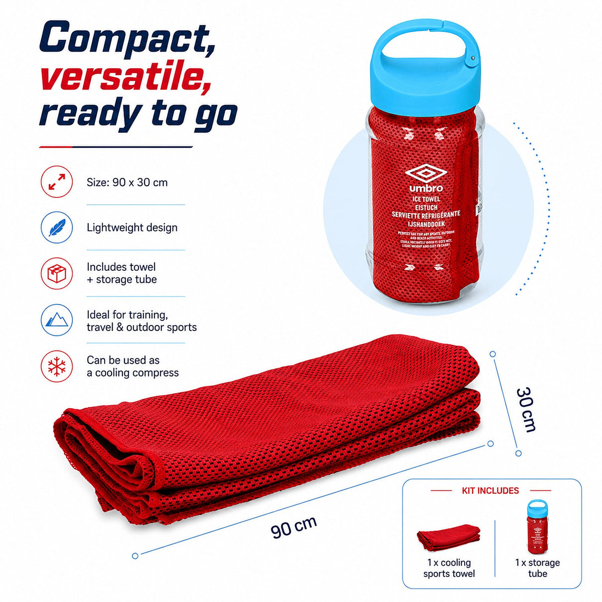 Umbro Instant Cooling Ice Towel - Red 8517757 3