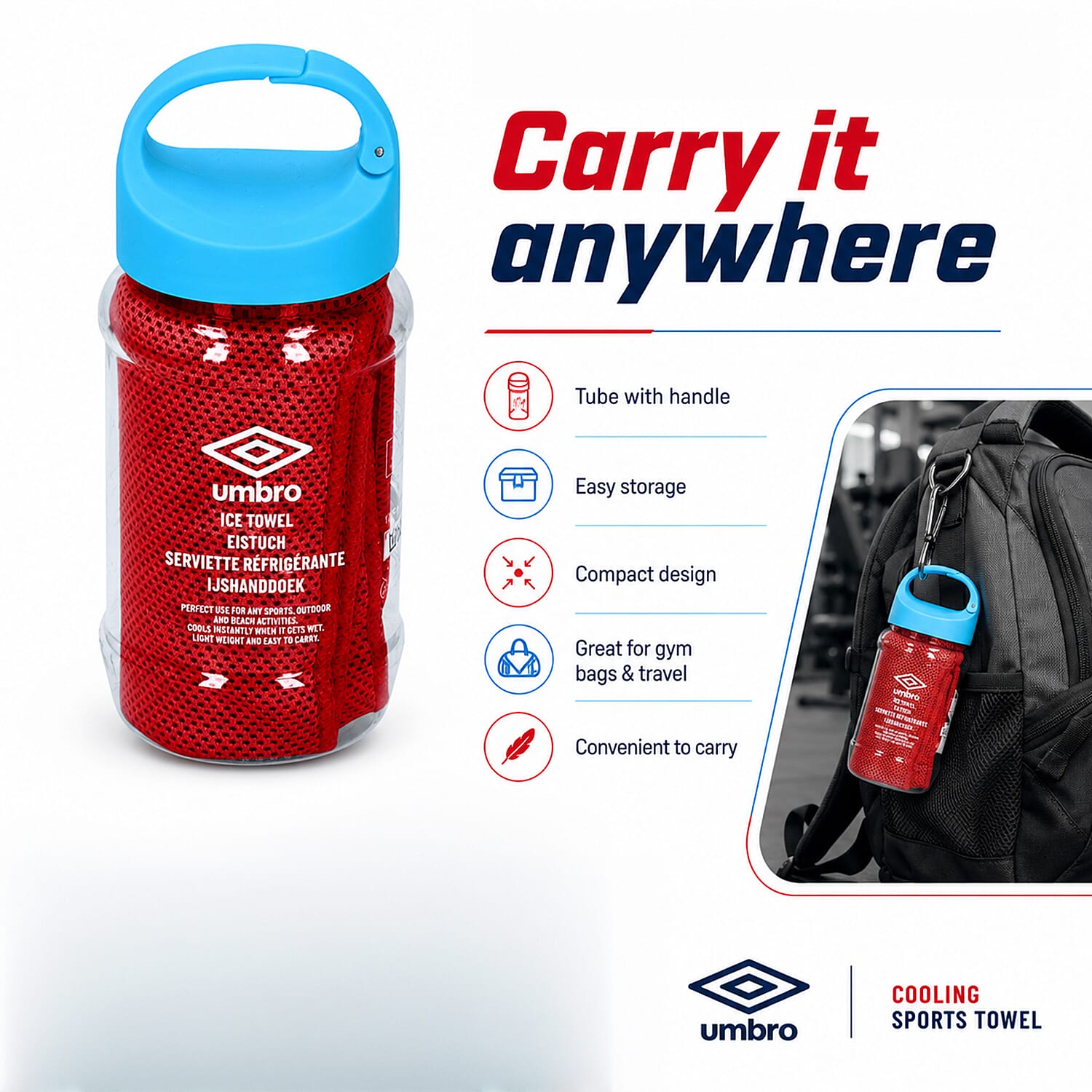 Umbro Instant Cooling Ice Towel - Red 8517757 5