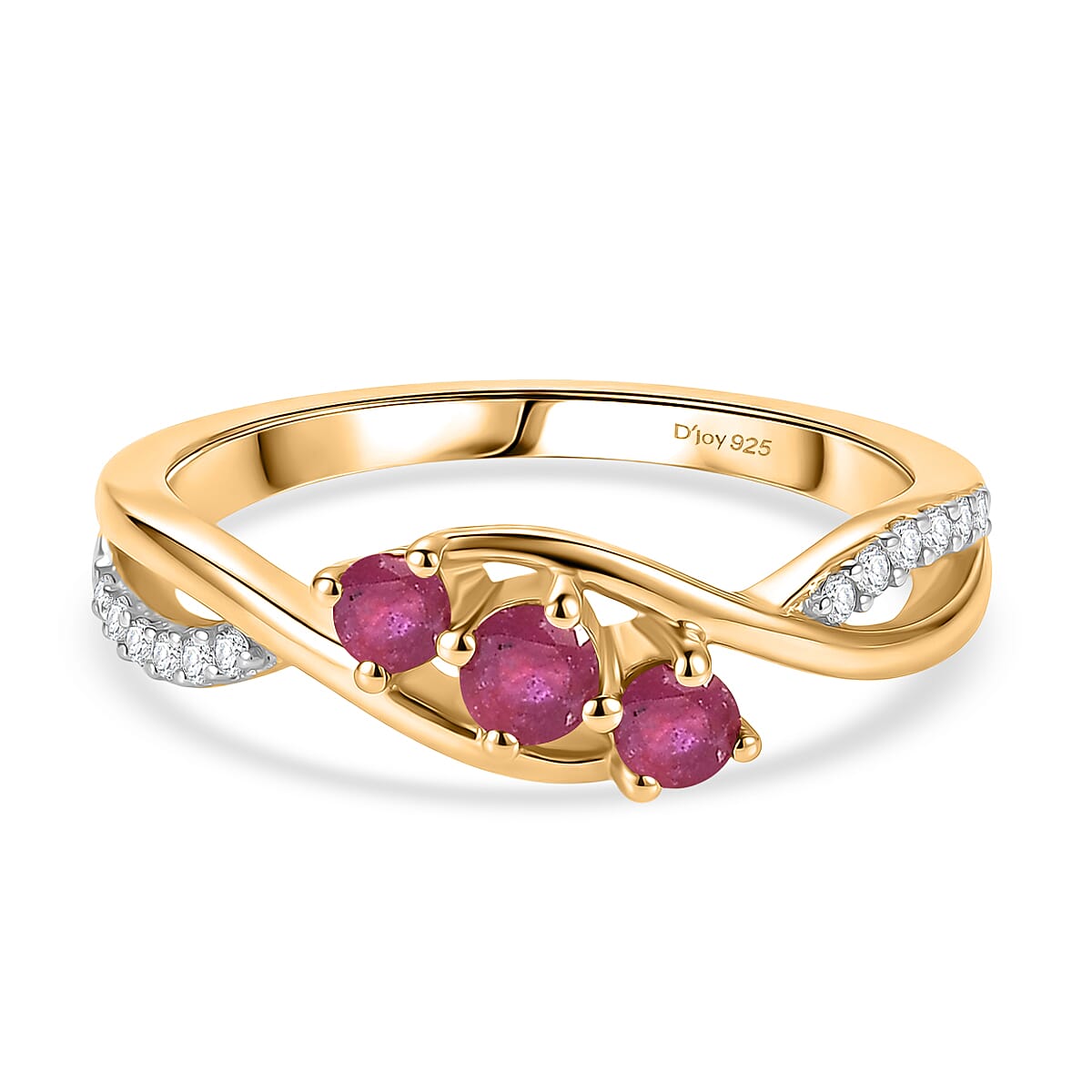 Royal Bali Collection - D'Joy African Ruby &amp; Moissanite Trilogy Ring in 18K Vermeil Yellow Gold Plated Sterling Silver 8518882 0
