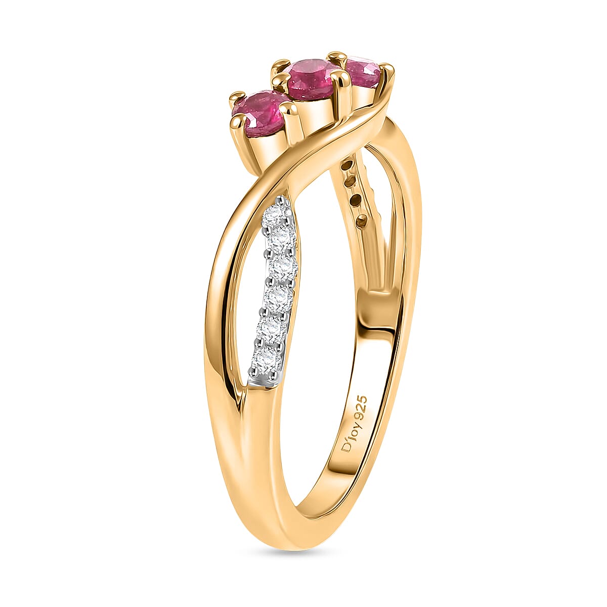 Royal Bali Collection - D'Joy African Ruby &amp; Moissanite Trilogy Ring in 18K Vermeil Yellow Gold Plated Sterling Silver 8518882 4