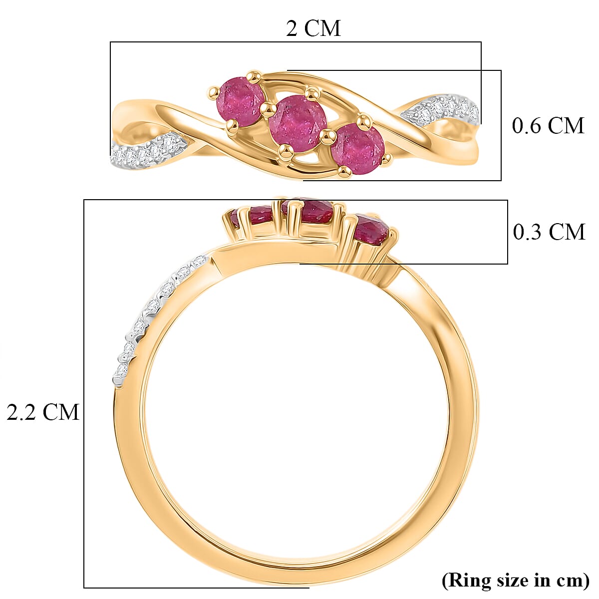 Royal Bali Collection - D'Joy African Ruby &amp; Moissanite Trilogy Ring in 18K Vermeil Yellow Gold Plated Sterling Silver 8518882 6