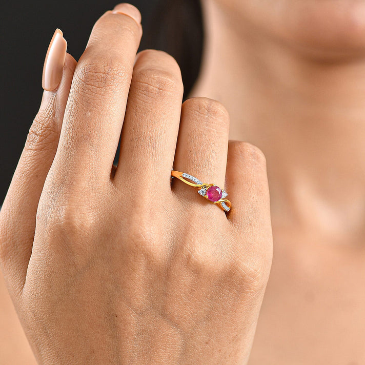 Always You African Ruby Birthstone Solitaire Promise Ring with Moissanite Accents in 925 Sterling Silver 18K Gold Vermeil Plated 8518891 2