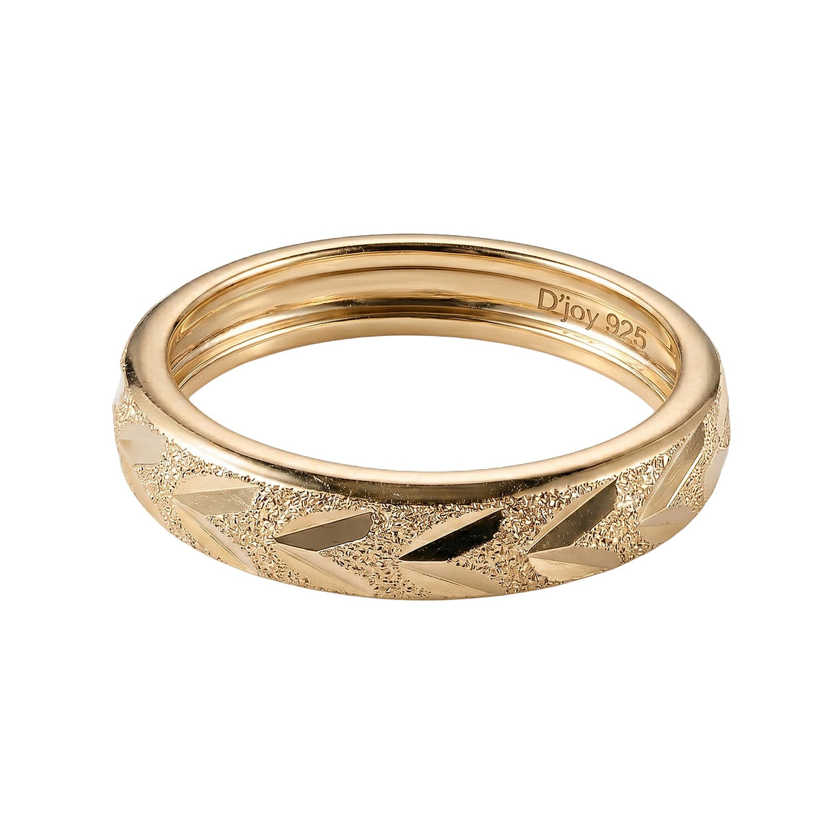 Leaf Texture Diamond Cut Band Ring in Yellow Gold Plated Sterling Silver 8519058 0