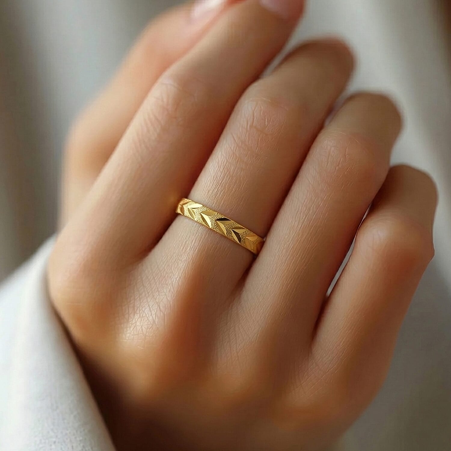 Leaf Texture Diamond Cut Band Ring in Yellow Gold Plated Sterling Silver 8519058 3