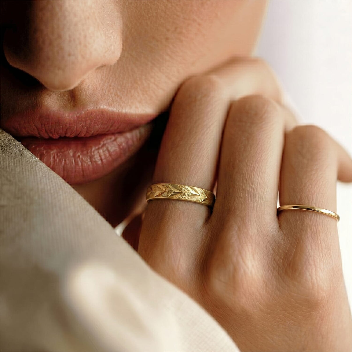 Leaf Texture Diamond Cut Band Ring in Yellow Gold Plated Sterling Silver 8519058 4