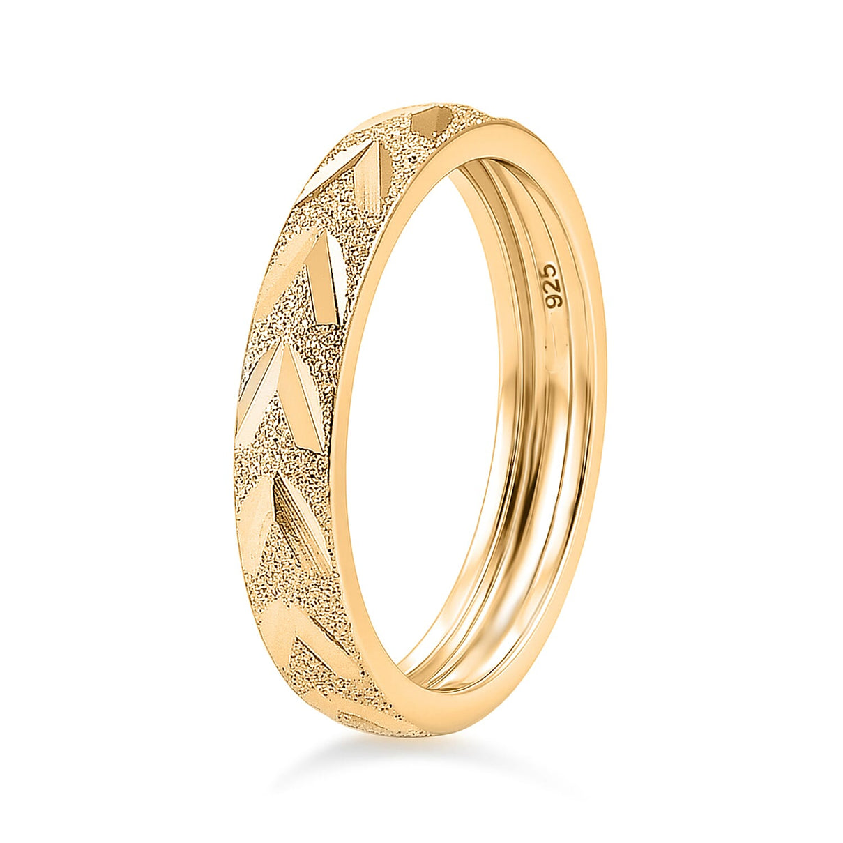 Leaf Texture Diamond Cut Band Ring in Yellow Gold Plated Sterling Silver 8519058 6