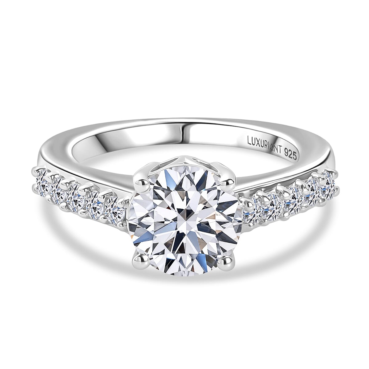 LUXURIANT 2 Ct. Lab Grown Diamond Solitaire Ring in Rhodium Overlay Sterling Silver SGL Certified (SI-G-H) 8520992 0
