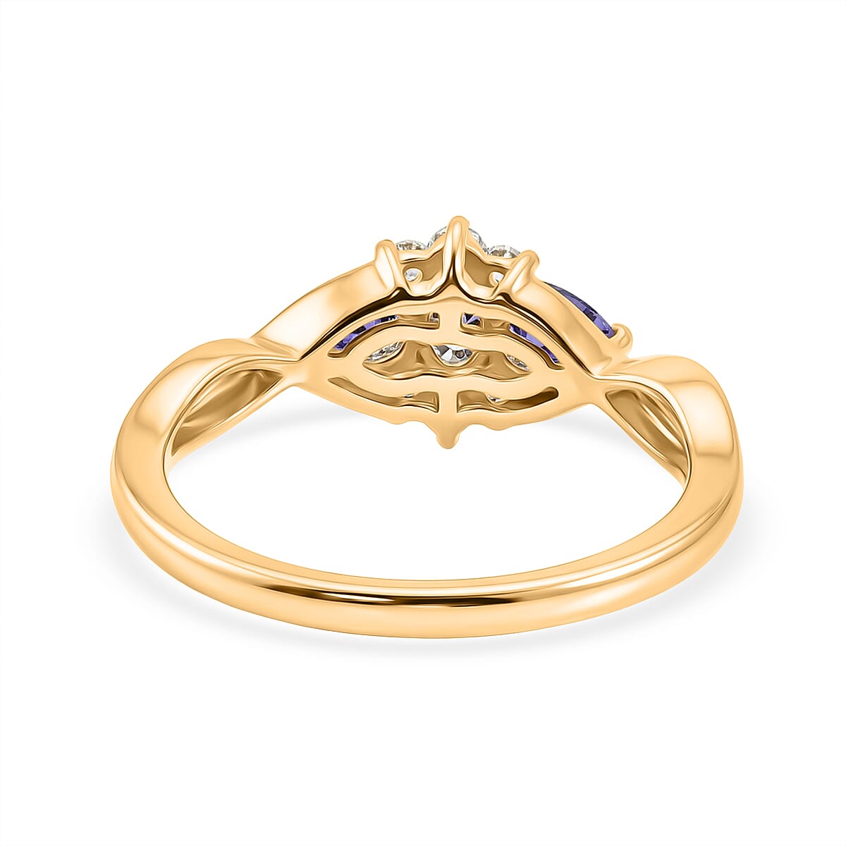 Royal Bali Collection - D'Joy Tanzanite &amp; White Zircon Trilogy Ring in 18K Vermeil Yellow Gold Plated Sterling Silver 8541556 5
