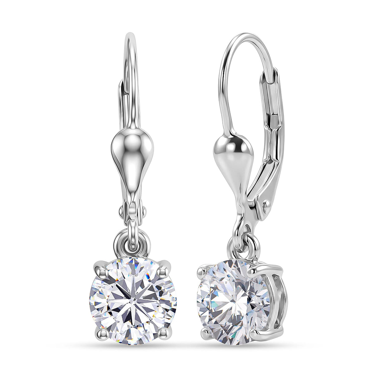 Royal Bali Collection - D'Joy Moissanite Solitaire Earring with Lever Back in Platinum Overlay Sterling Silver 1.60 Ct 8547685 0