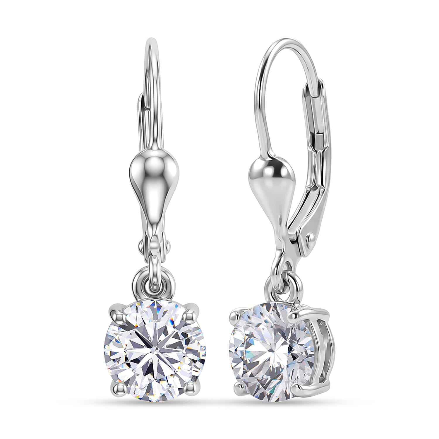 Royal Bali Collection - D'Joy Moissanite Solitaire Earring with Lever Back in Platinum Overlay Sterling Silver 1.60 Ct 8547685 0