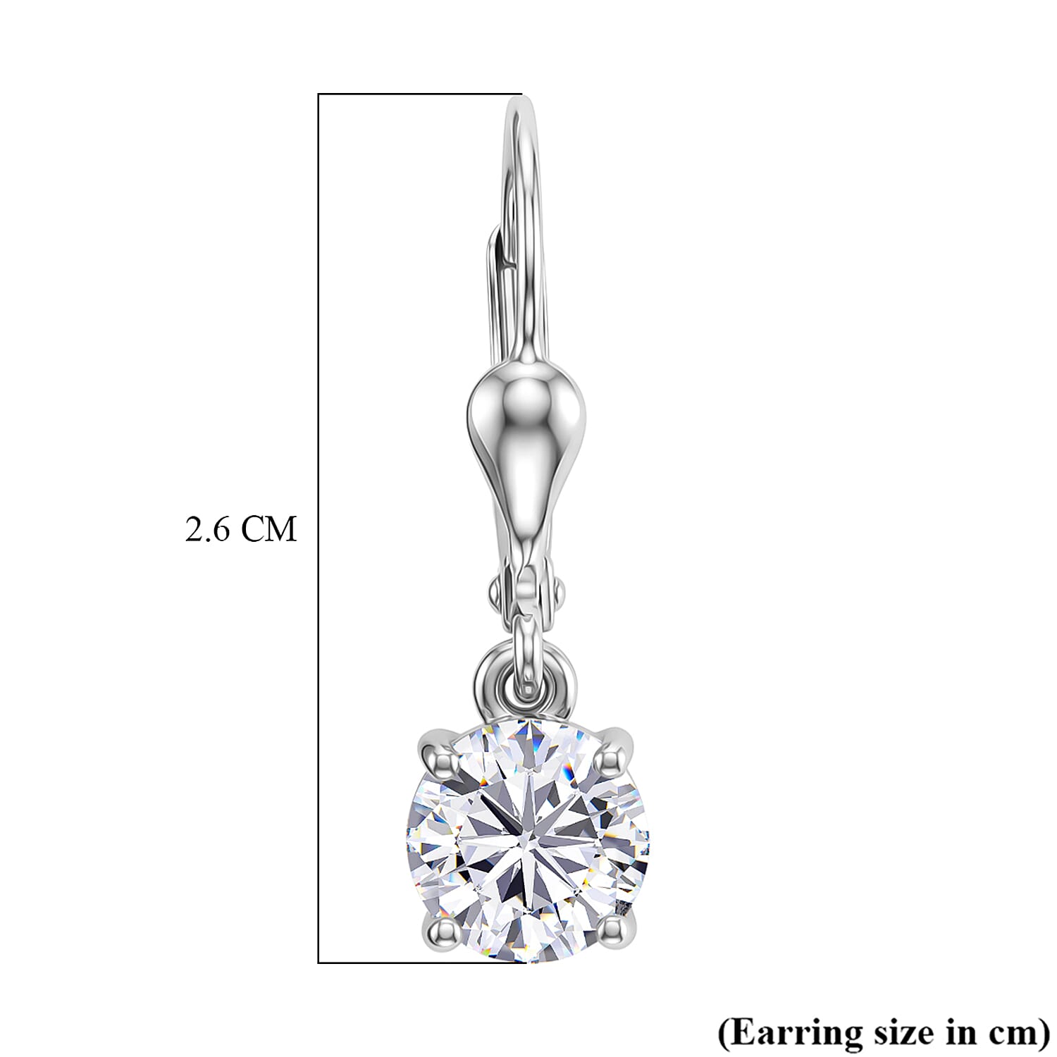 Royal Bali Collection - D'Joy Moissanite Solitaire Earring with Lever Back in Platinum Overlay Sterling Silver 1.60 Ct 8547685 8