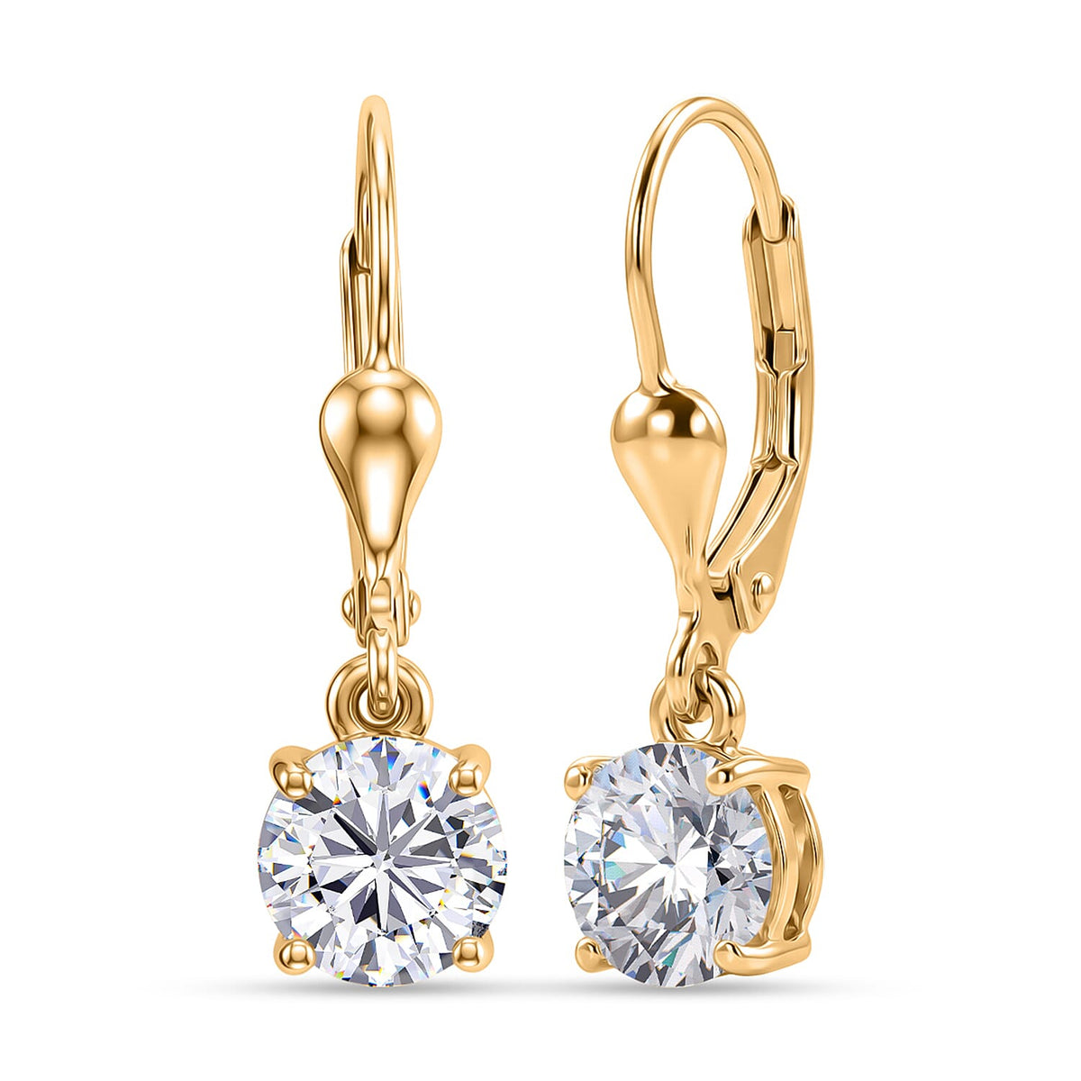 D'Joy Moissanite Solitaire Earring with Lever Back in 18K Vermeil Yellow Gold Plated Sterling Silver 2.00 Ct. V32611218 0