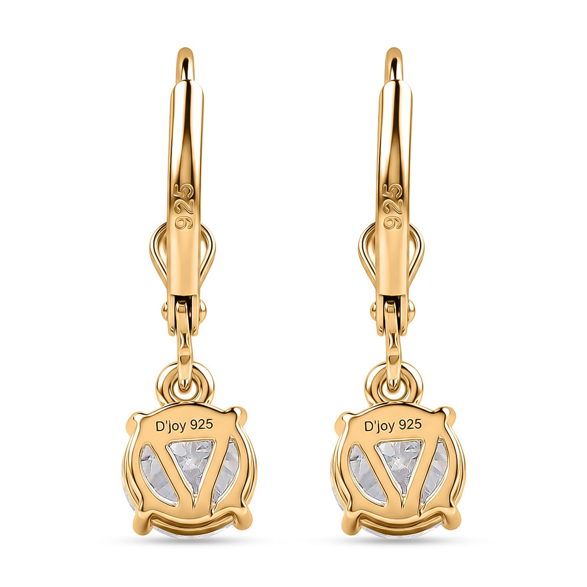 D'Joy Moissanite Solitaire Earring with Lever Back in 18K Vermeil Yellow Gold Plated Sterling Silver 2.00 Ct. V32611218 6