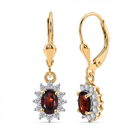 D'Joy Red Garnet &amp; White Zircon Earring with Lever Back in 18K Vermeil Yellow Gold Plated Sterling Silver 1.77 Ct. 8557224 1