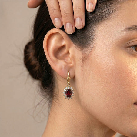 D'Joy Red Garnet &amp; White Zircon Earring with Lever Back in 18K Vermeil Yellow Gold Plated Sterling Silver 1.77 Ct. 8557224 2