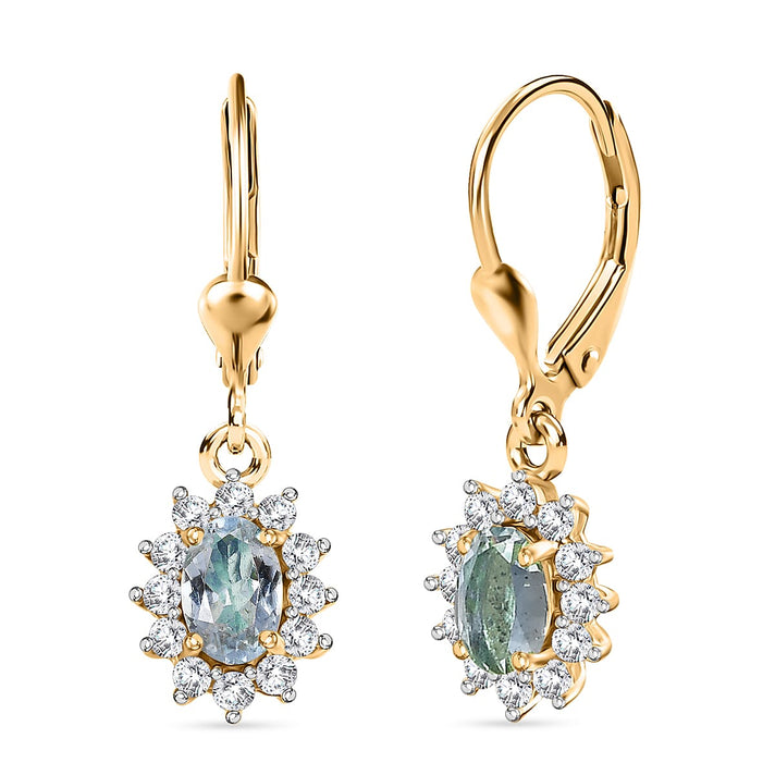 D'Joy Aquamarine &amp; White Zircon Earring with Lever Back in 18K Vermeil Yellow Gold Plated Sterling Silver 1.42 Ct. 8557226 1