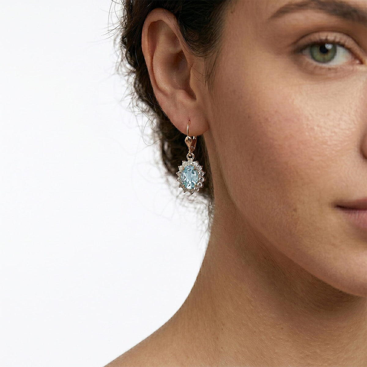 D'Joy Aquamarine &amp; White Zircon Earring with Lever Back in 18K Vermeil Yellow Gold Plated Sterling Silver 1.42 Ct. 8557226 3