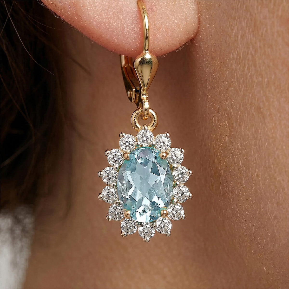 D'Joy Aquamarine &amp; White Zircon Earring with Lever Back in 18K Vermeil Yellow Gold Plated Sterling Silver 1.42 Ct. 8557226 6