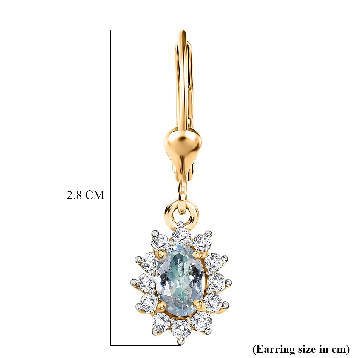 D'Joy Aquamarine &amp; White Zircon Earring with Lever Back in 18K Vermeil Yellow Gold Plated Sterling Silver 1.42 Ct. 8557226 8