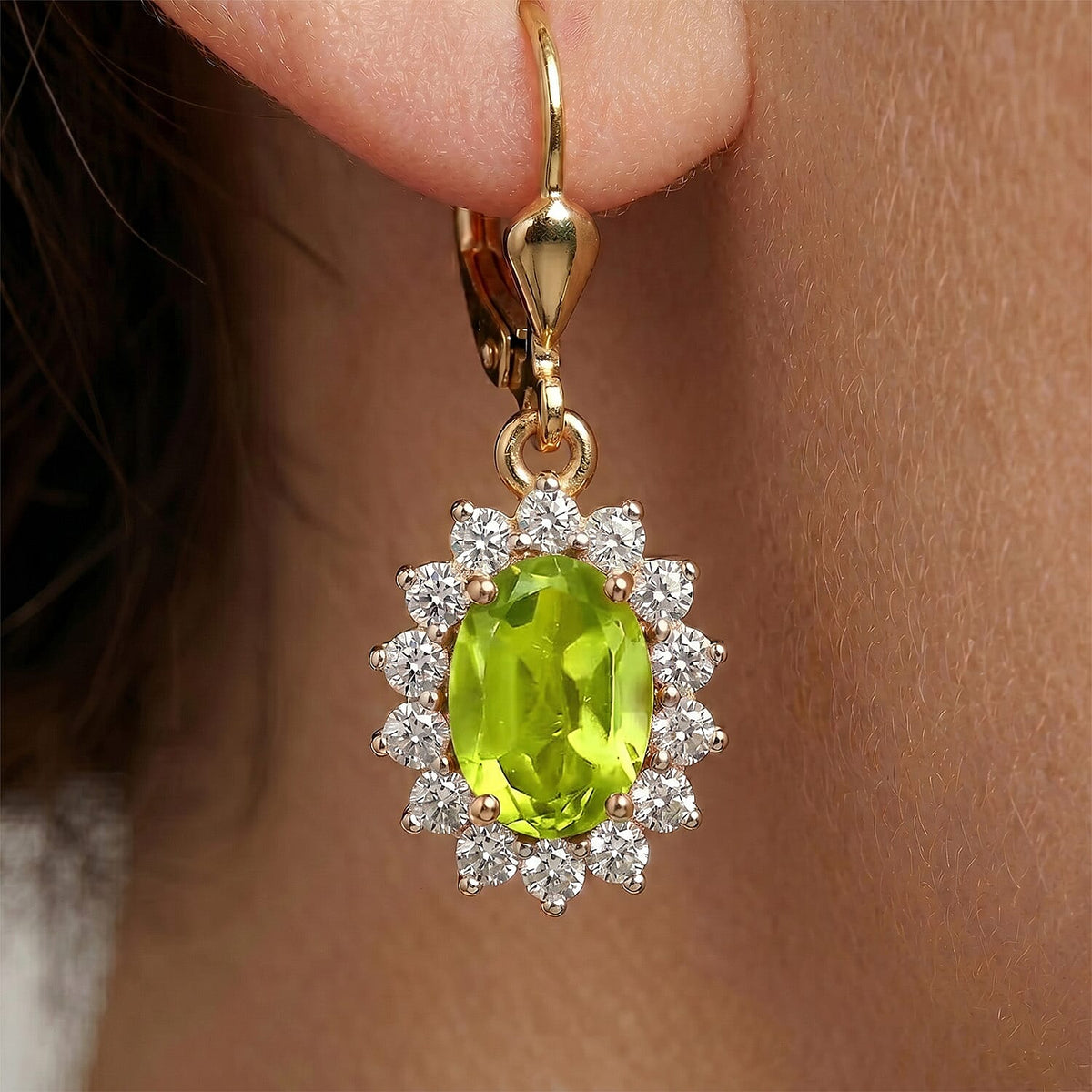 D'Joy Peridot &amp; White Zircon Earring with Lever Back in 18K Vermeil Yellow Gold Plated Sterling Silver 1.64 Ct. 8557230 5