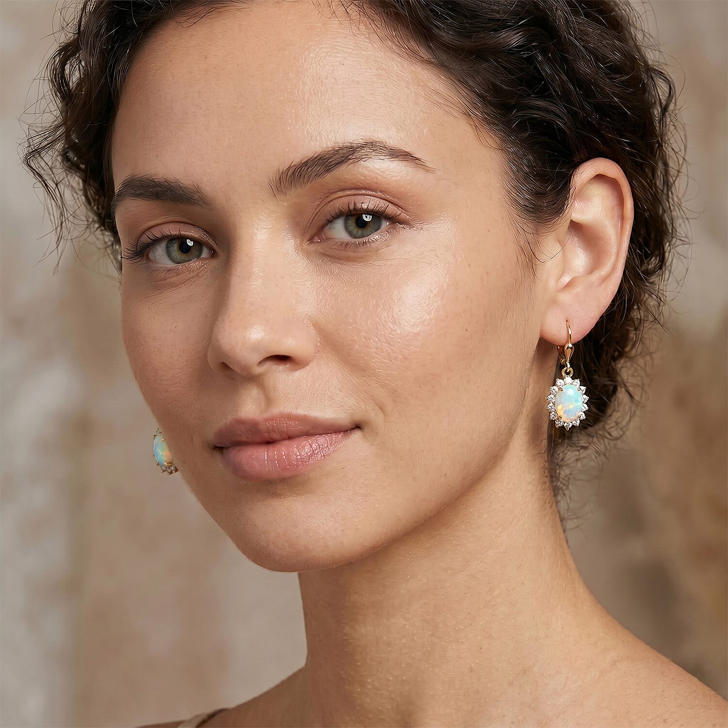 Royal Bali Collection - D'Joy Ethiopian Opal &amp; White Zircon Earring with Lever Back in 18K Vermeil Yellow Gold Plated Sterling Silver  1.17 Ct. 8557236 2