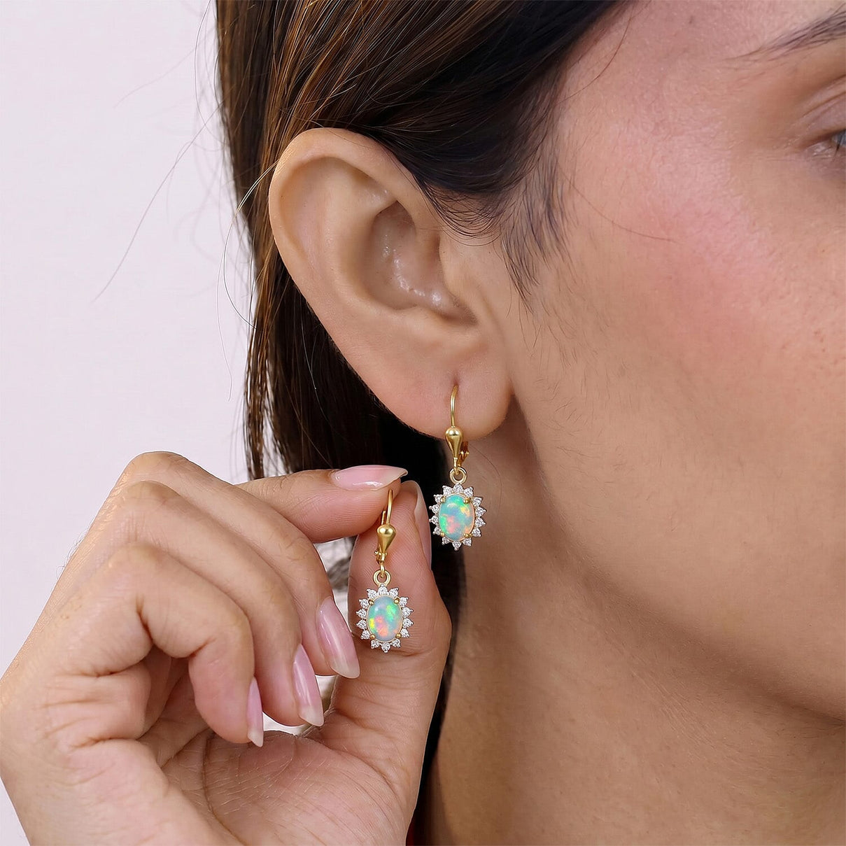 Royal Bali Collection - D'Joy Ethiopian Opal &amp; White Zircon Earring with Lever Back in 18K Vermeil Yellow Gold Plated Sterling Silver  1.17 Ct. 8557236 7